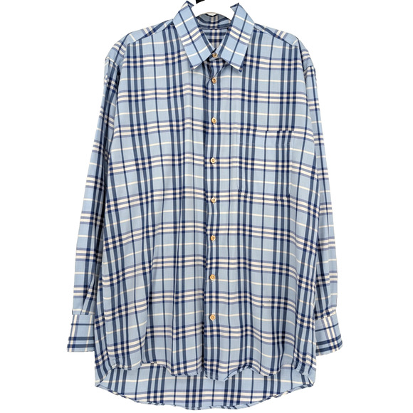 Authentic Burberry London Mens Blue Nova Check Plaid Cotton Button Down Shirt MD - Picture 5 of 10